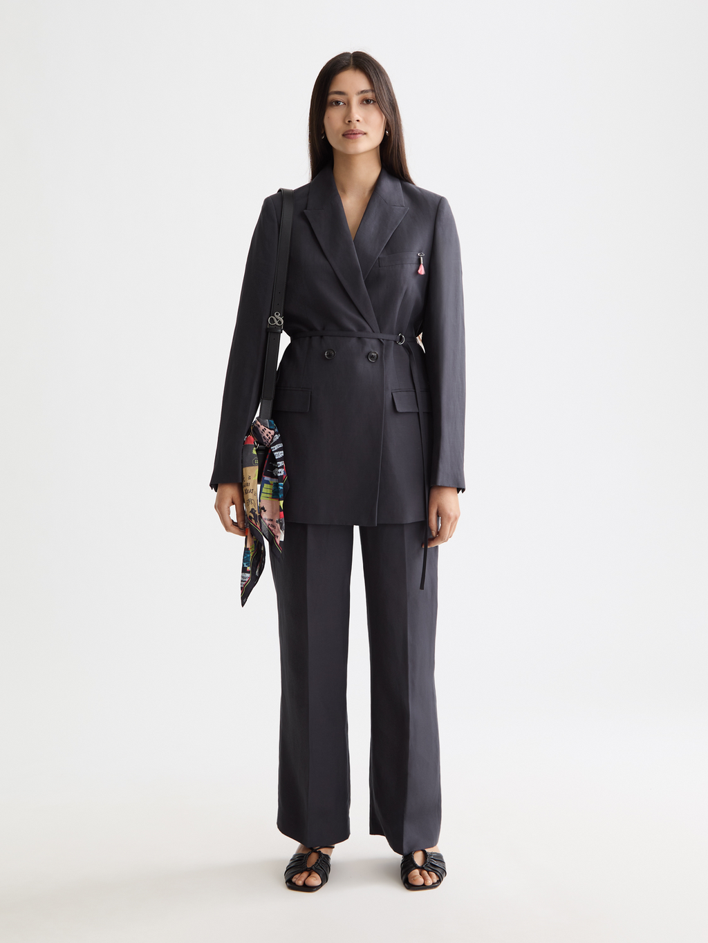 Double Breasted Belted Drapey Blazer