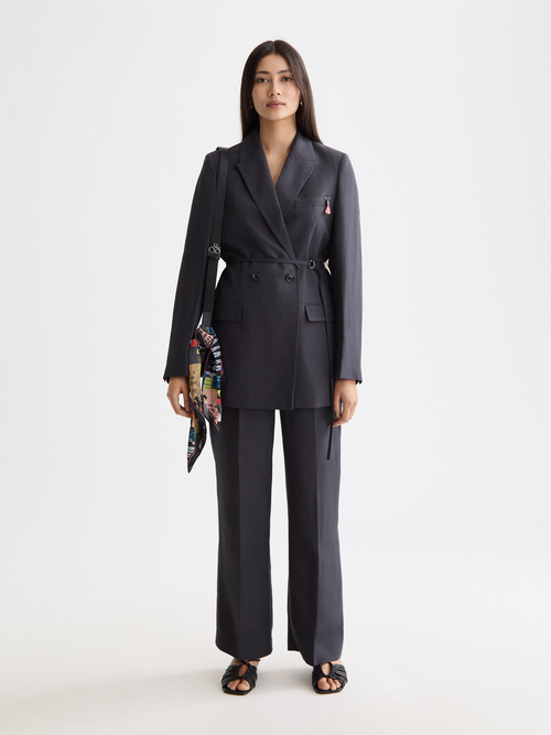 Double Breasted Belted Drapey Blazer