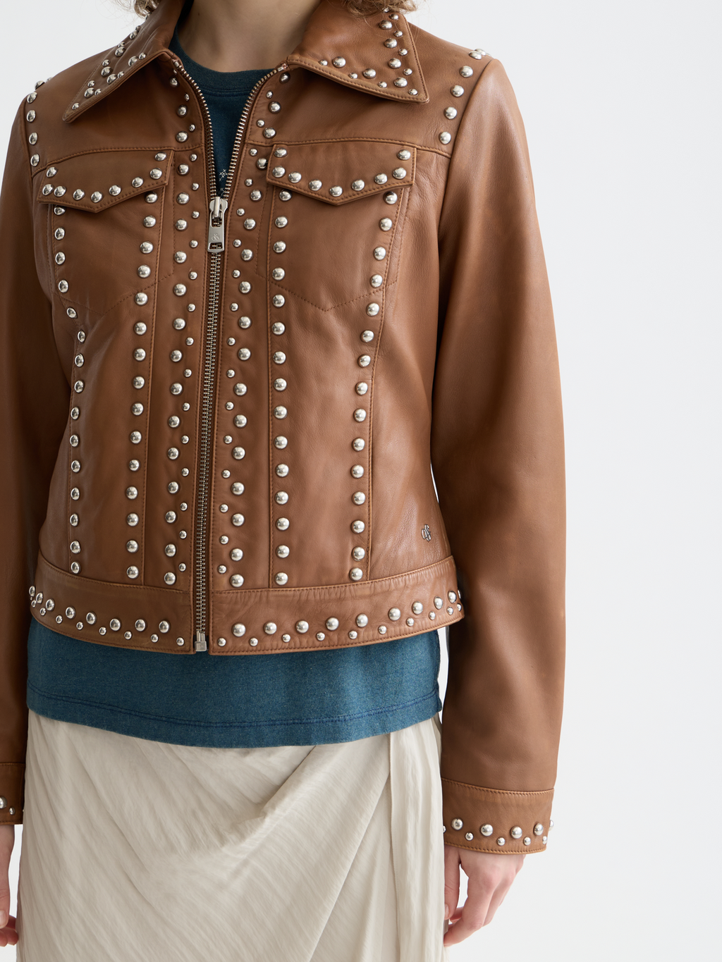 Studded Leather Trucker Jacket