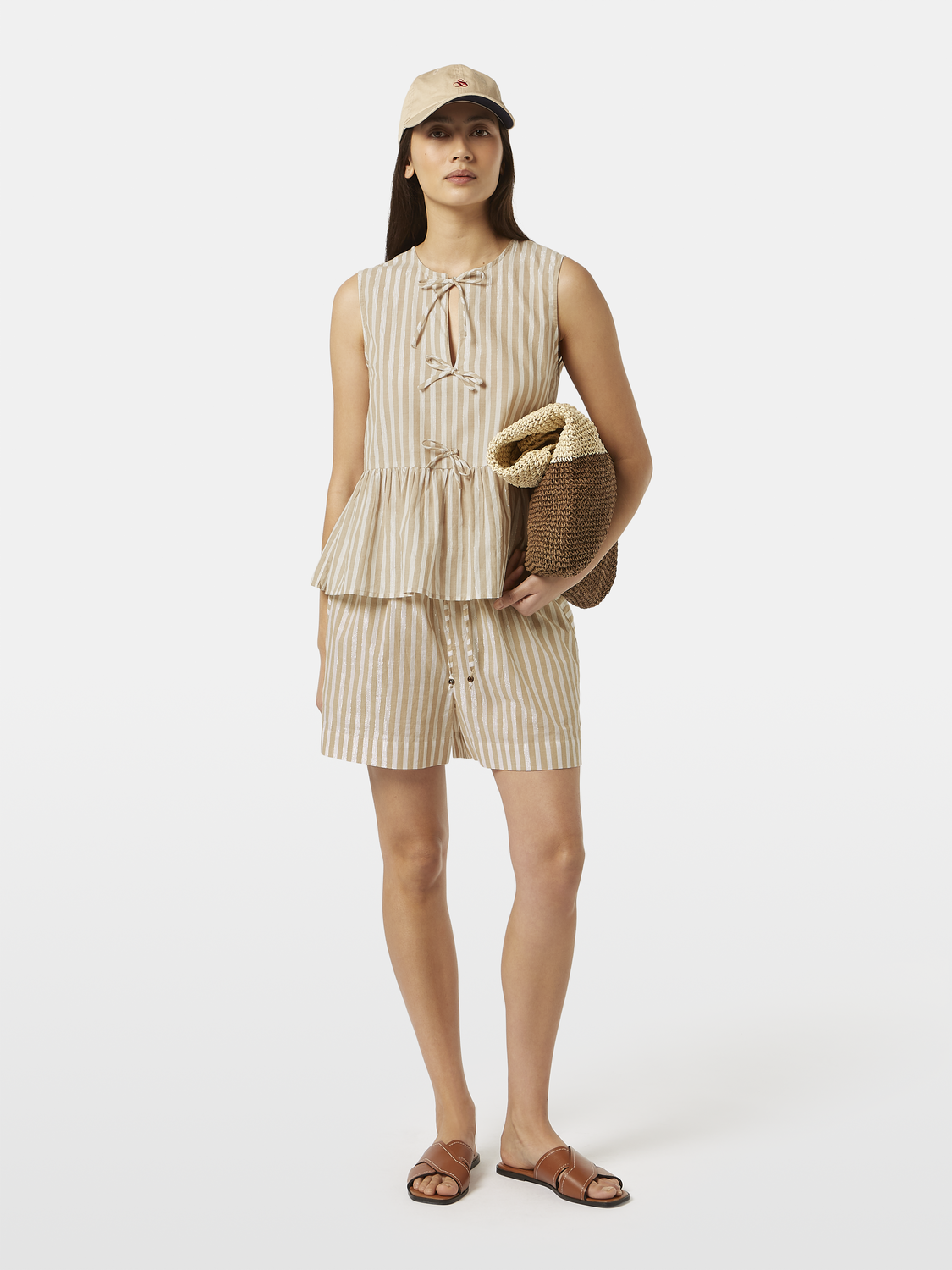 High-Rise Lurex Stripe Printed Shorts