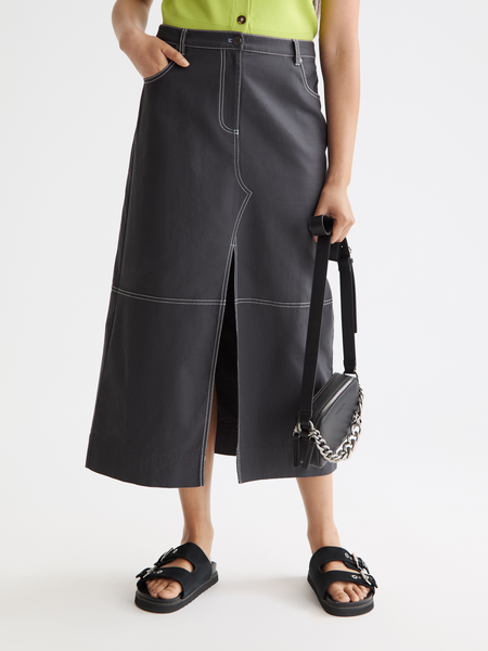 Workwear Midi Skirt With Front Slit – Scotch & Soda