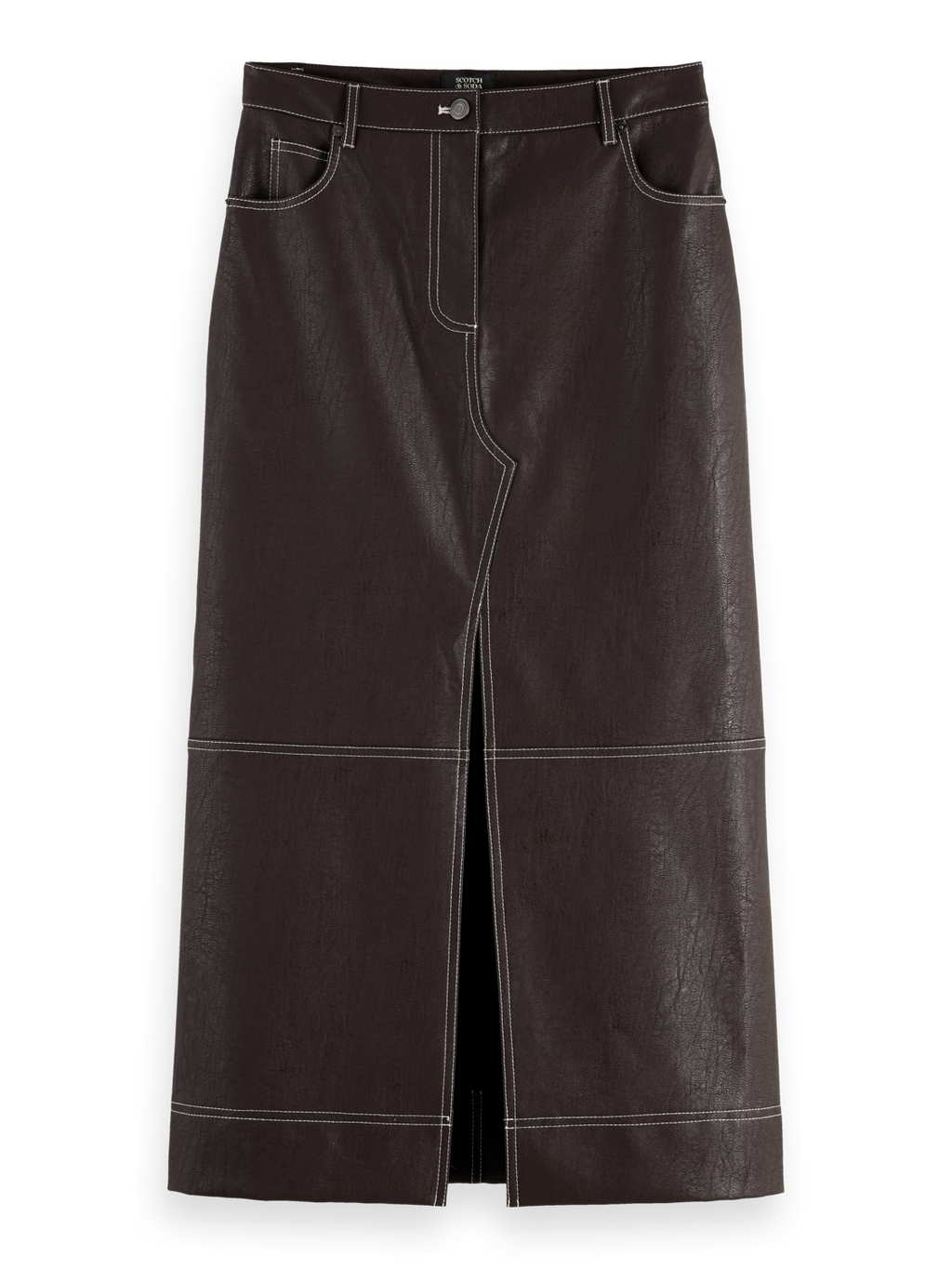 Faux Leather midi skirt with front slit