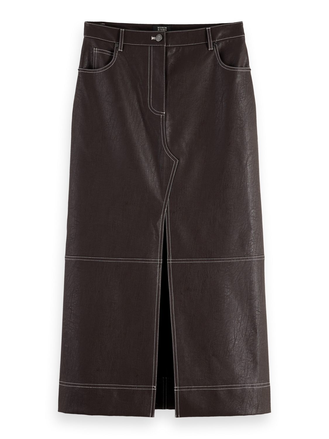 Faux Leather midi skirt with front slit