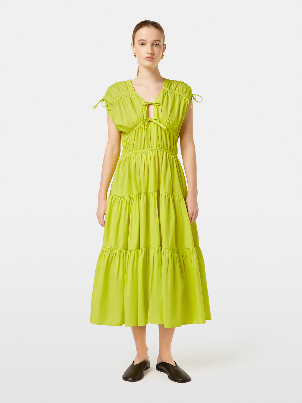 tiered poplin midi dress Noelle Split Neck Poplin Tiered Midi Dress COBALT / L by Sugarlips