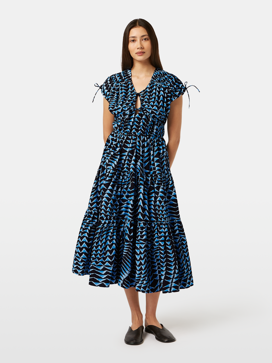 Tiered Poplin Midi Dress
