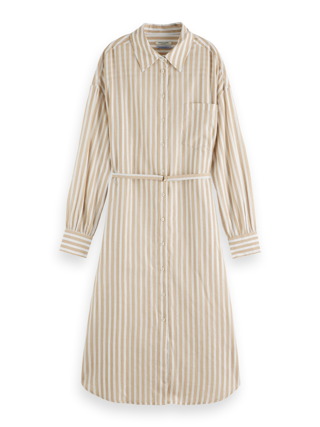 champagne satin stripe midi shirt dress Champagne pink Satin Stripe Midi Shirt Dress w belt Size 8 PLT long sleeve