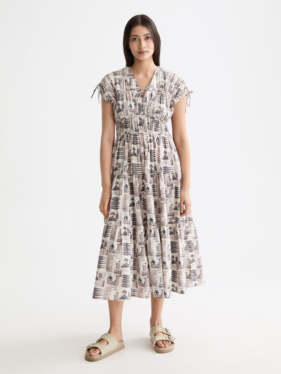 Gathered Midi Dress With Tied Details Scotch & Soda Gathered Midi Dress With Tied Details Scotch & Soda