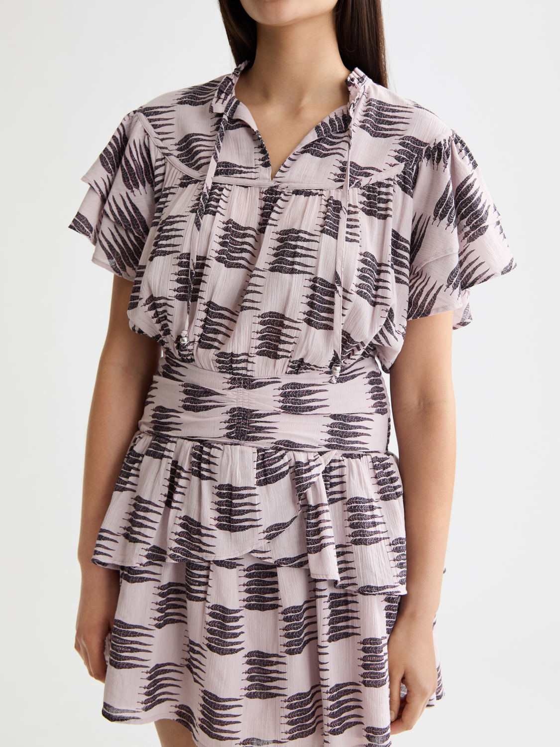 Ruffled Mini Dress With Gathered Waist