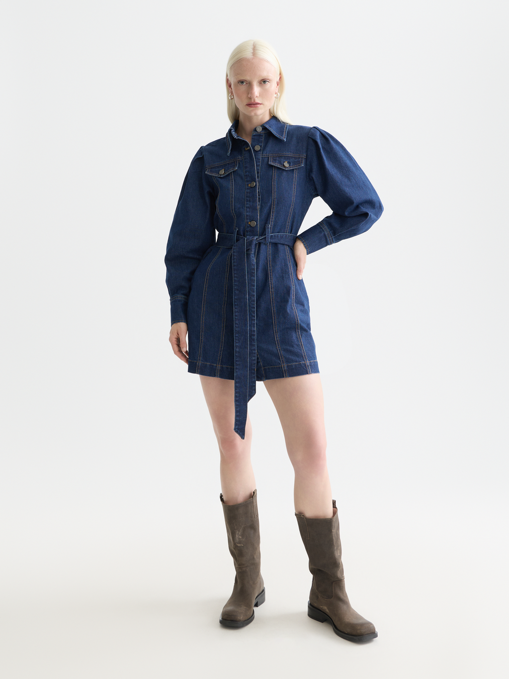 Fitted Denim Western Mini Dress