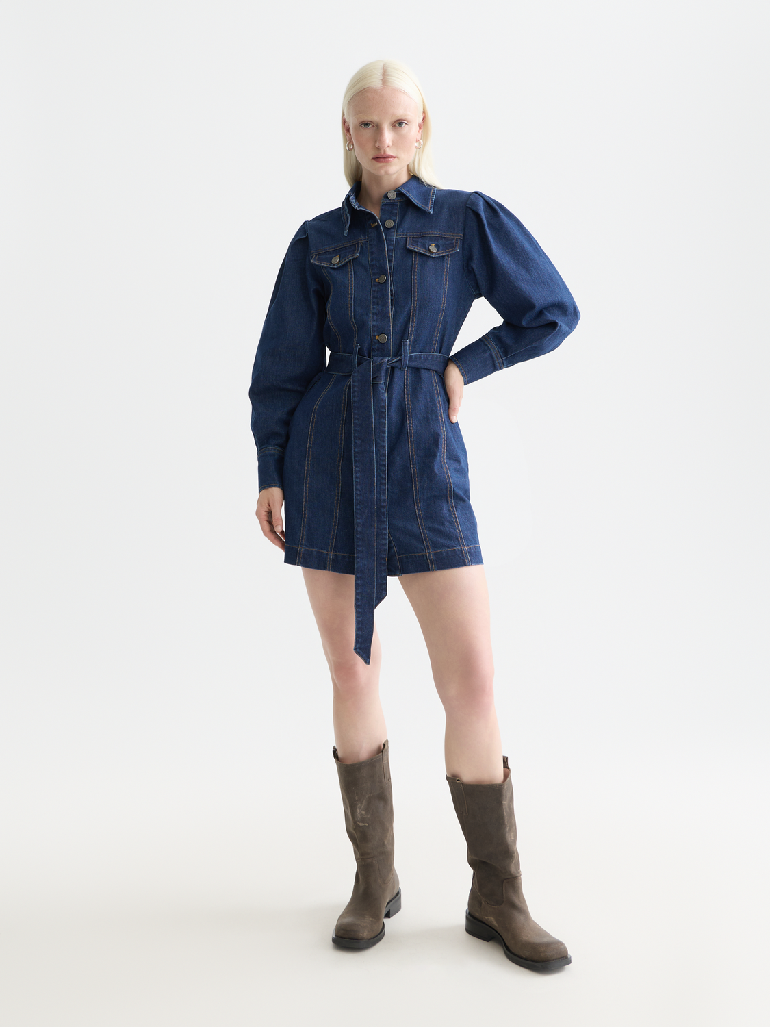 Fitted Denim Western Mini Dress