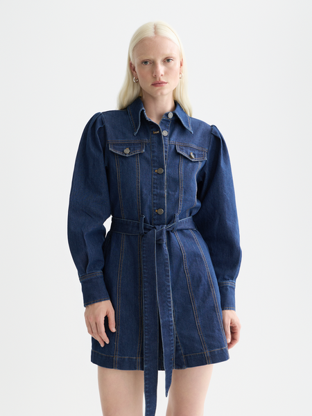 commando denim dress Fitted Western Mini size: 16W and pleated detailing for ♥️ I love a Size:20-20.5-34-35