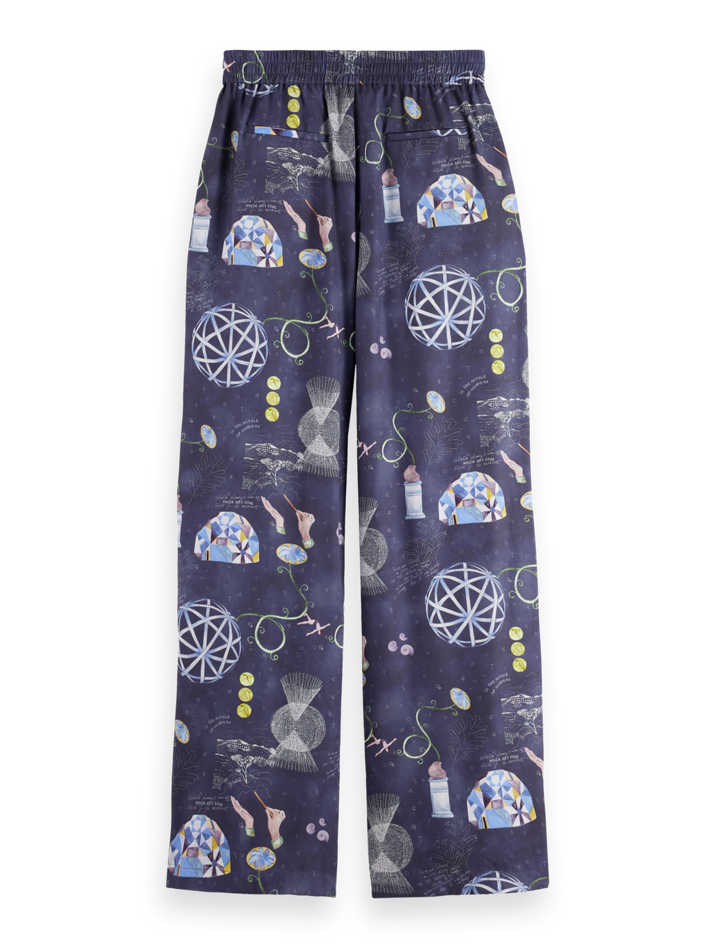 Gia - Mid rise wide leg elasticated trousers in block print