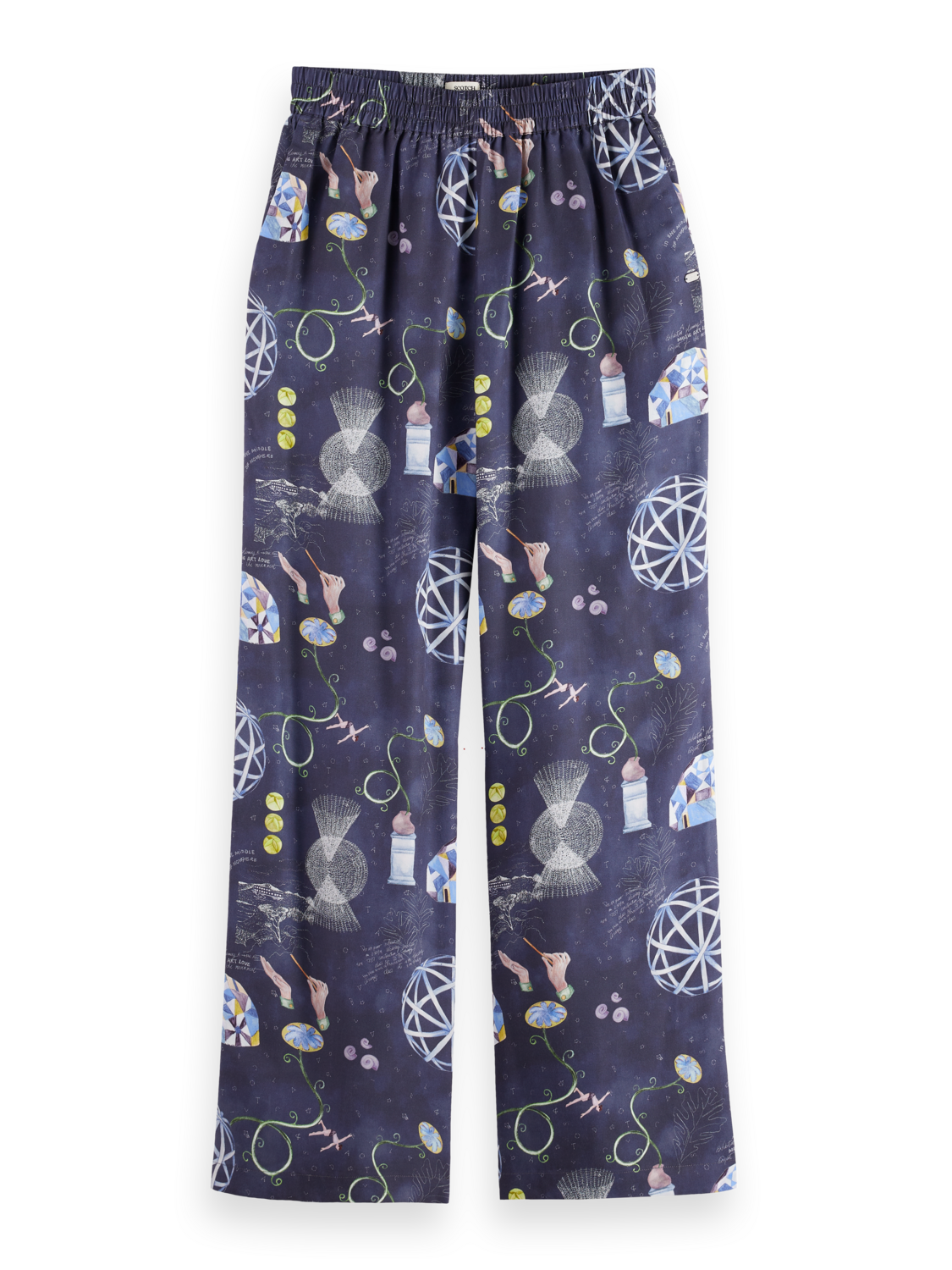 Gia - Mid rise wide leg elasticated trousers in block print