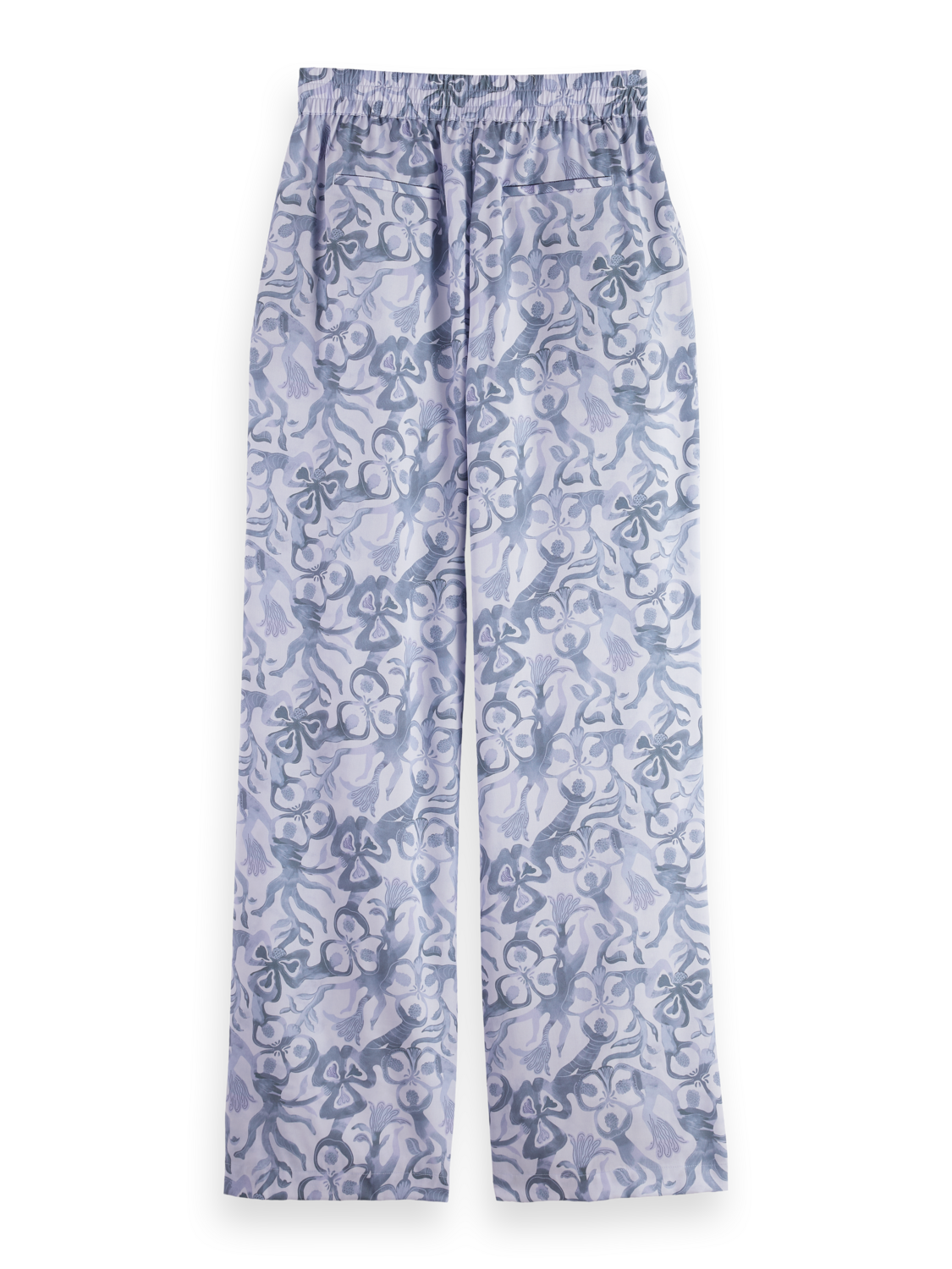 Gia - Mid rise wide leg elasticated trousers in block print