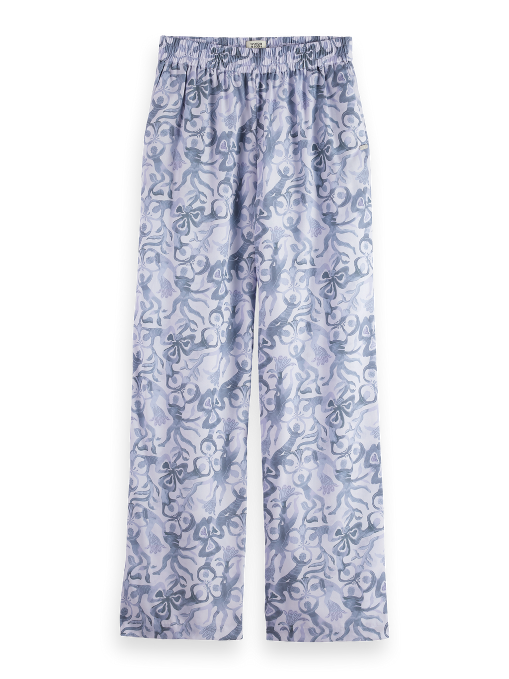Gia - Mid rise wide leg elasticated trousers in block print