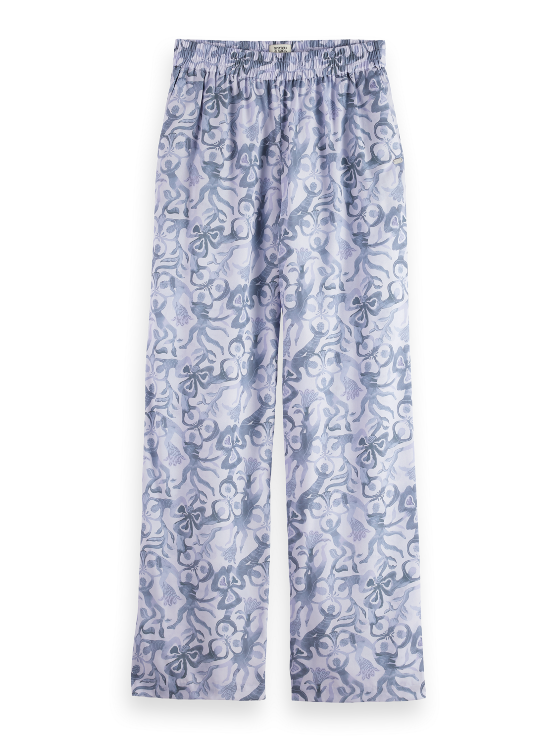 Gia - Mid rise wide leg elasticated trousers in block print