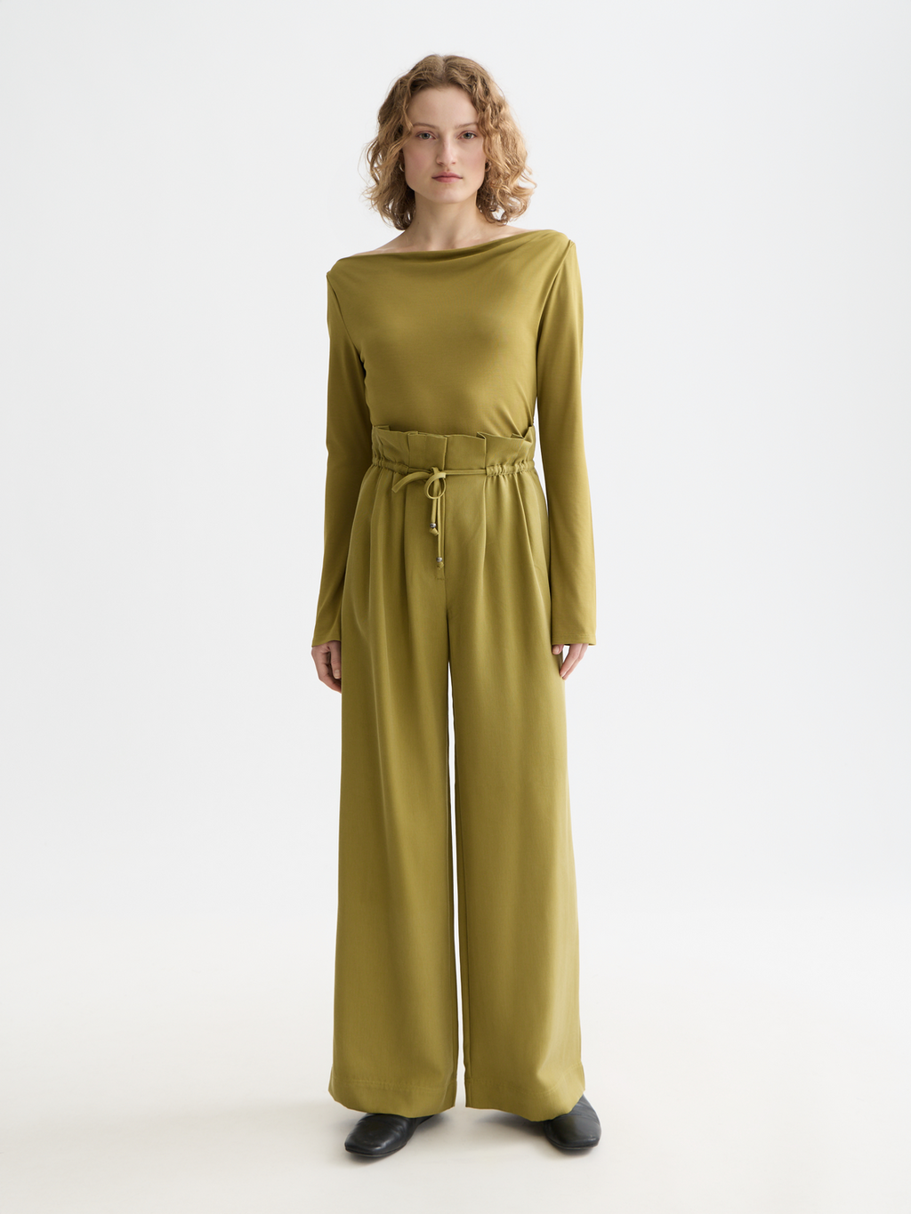 June - High Rise Wide Leg Twill Paperbag Pants