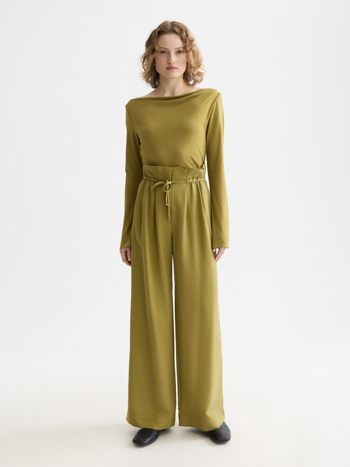 June - High Rise Wide Leg Twill Paperbag Pants