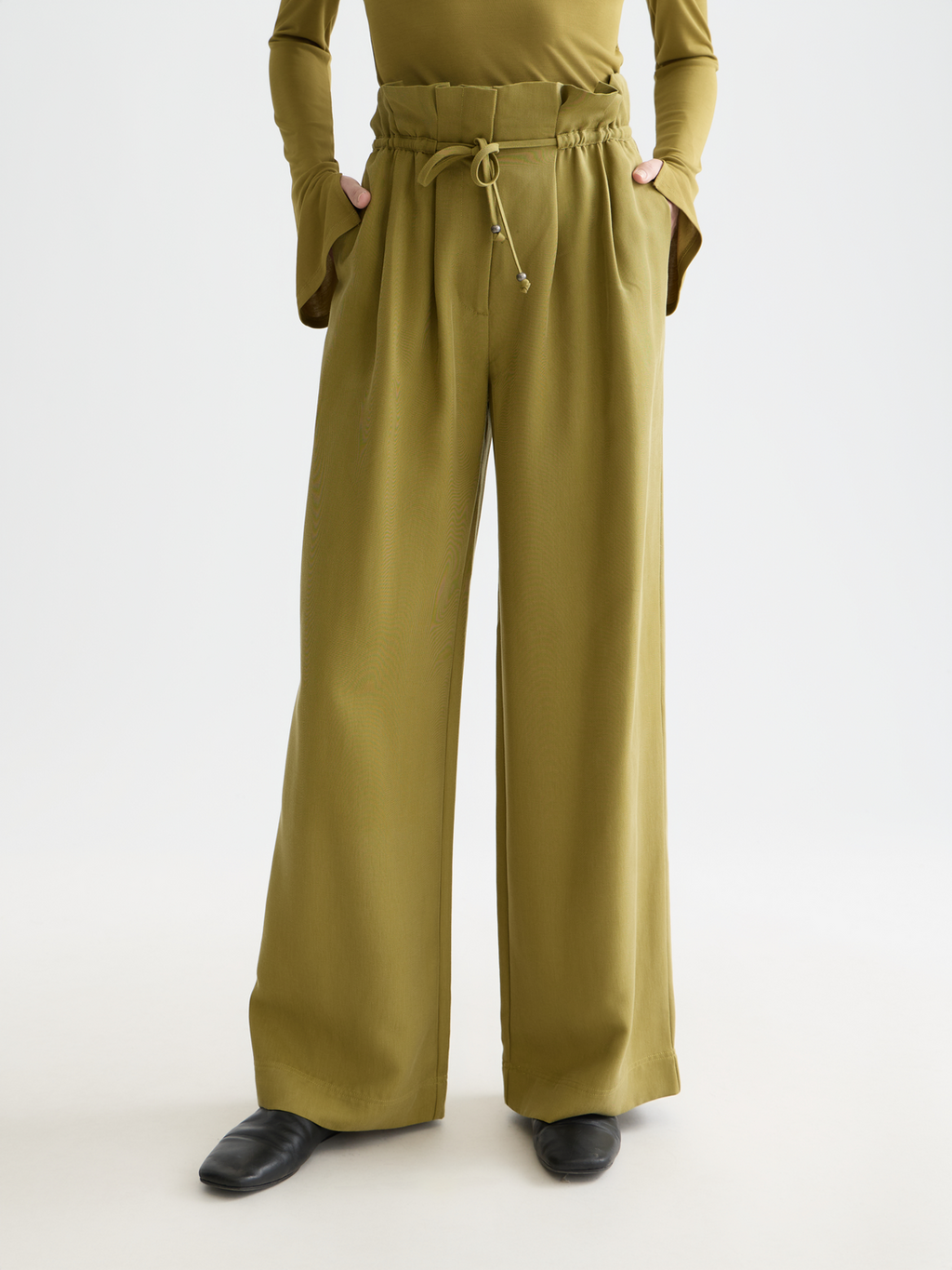 June - High Rise Wide Leg Twill Paperbag Pants