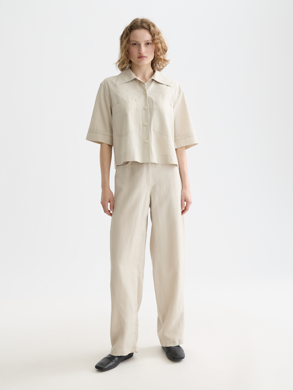 Lotus - High Rise Barrel Leg Twill Pants