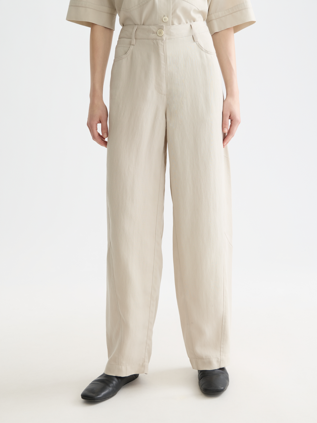 Lotus - High Rise Barrel Leg Twill Pants