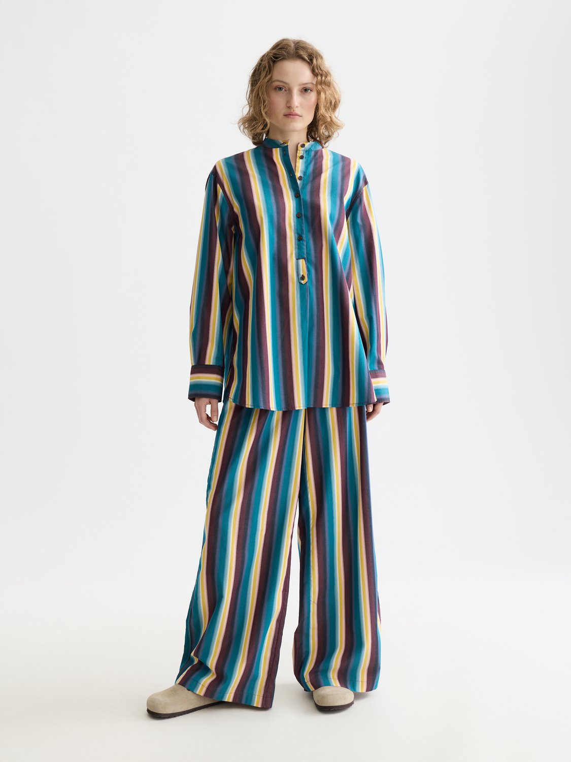 Eleni - High Rise Wide Leg Striped Pants