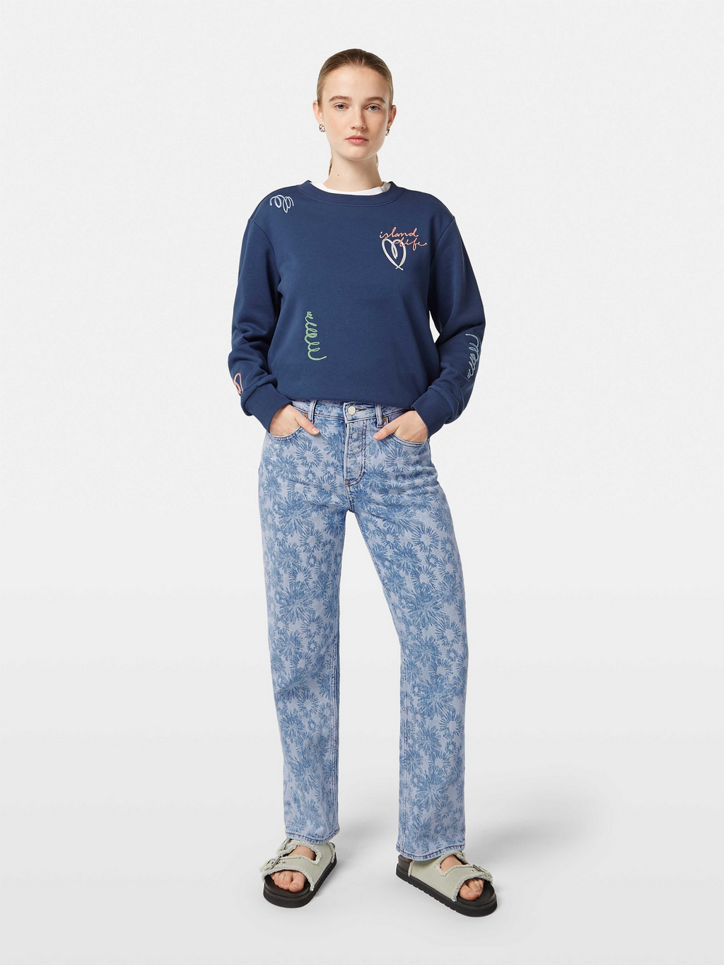 Sky High Rise Straight Jeans | Abstract Floral