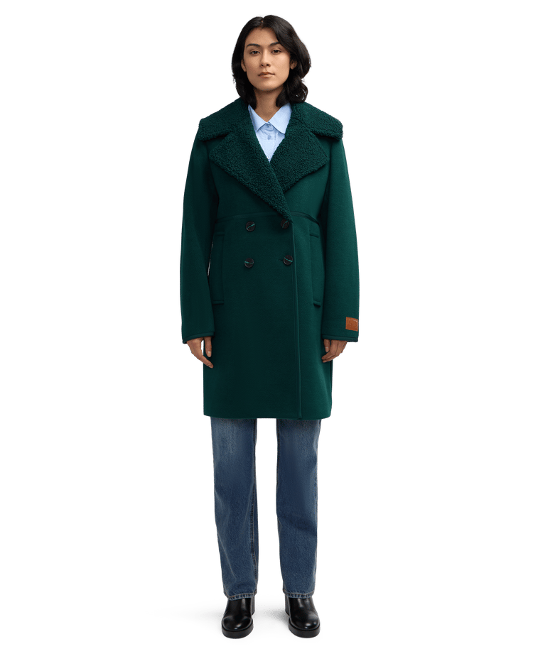 Runa Double Face Sherpa Collar Double Breasted Peacoat