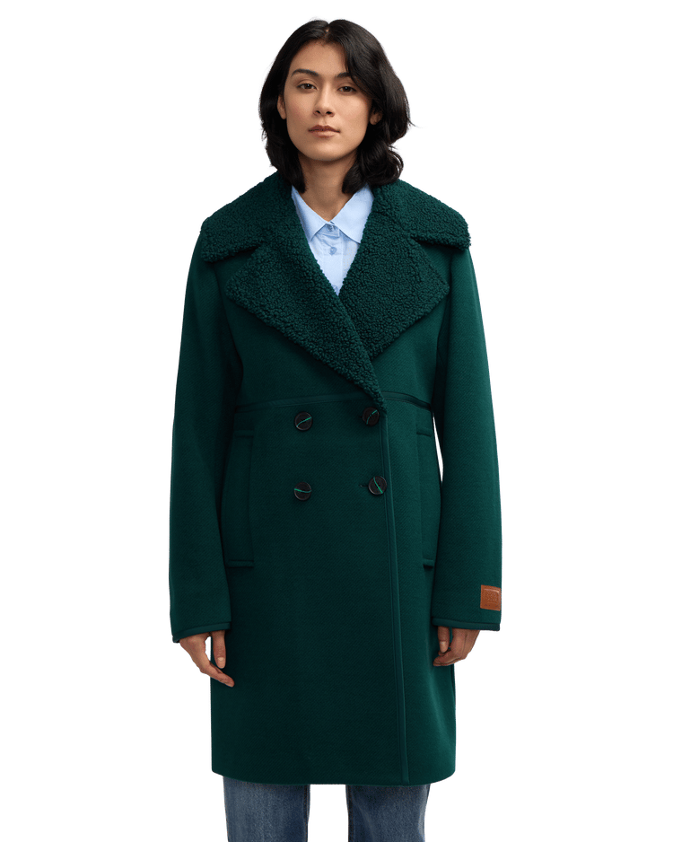 Runa Double Face Sherpa Collar Double Breasted Peacoat