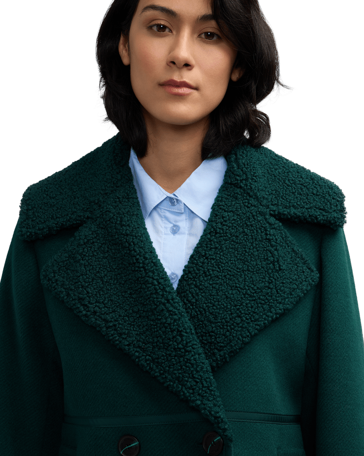 Runa Double Face Sherpa Collar Double Breasted Peacoat