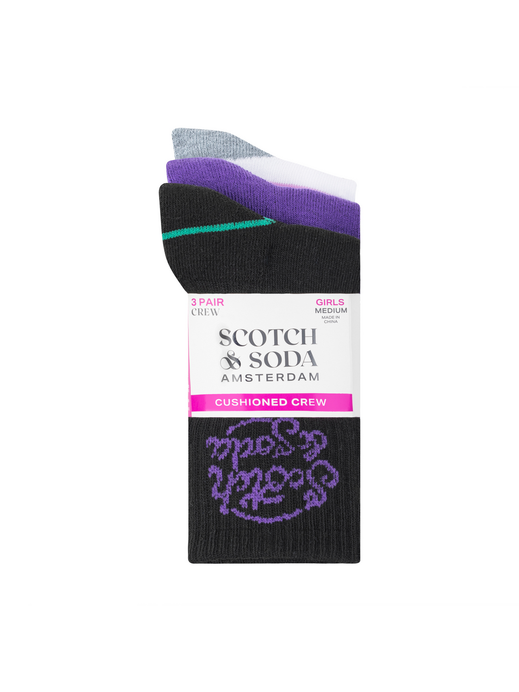 Girls' 3-Pack 1/2 Terry Crew Sock