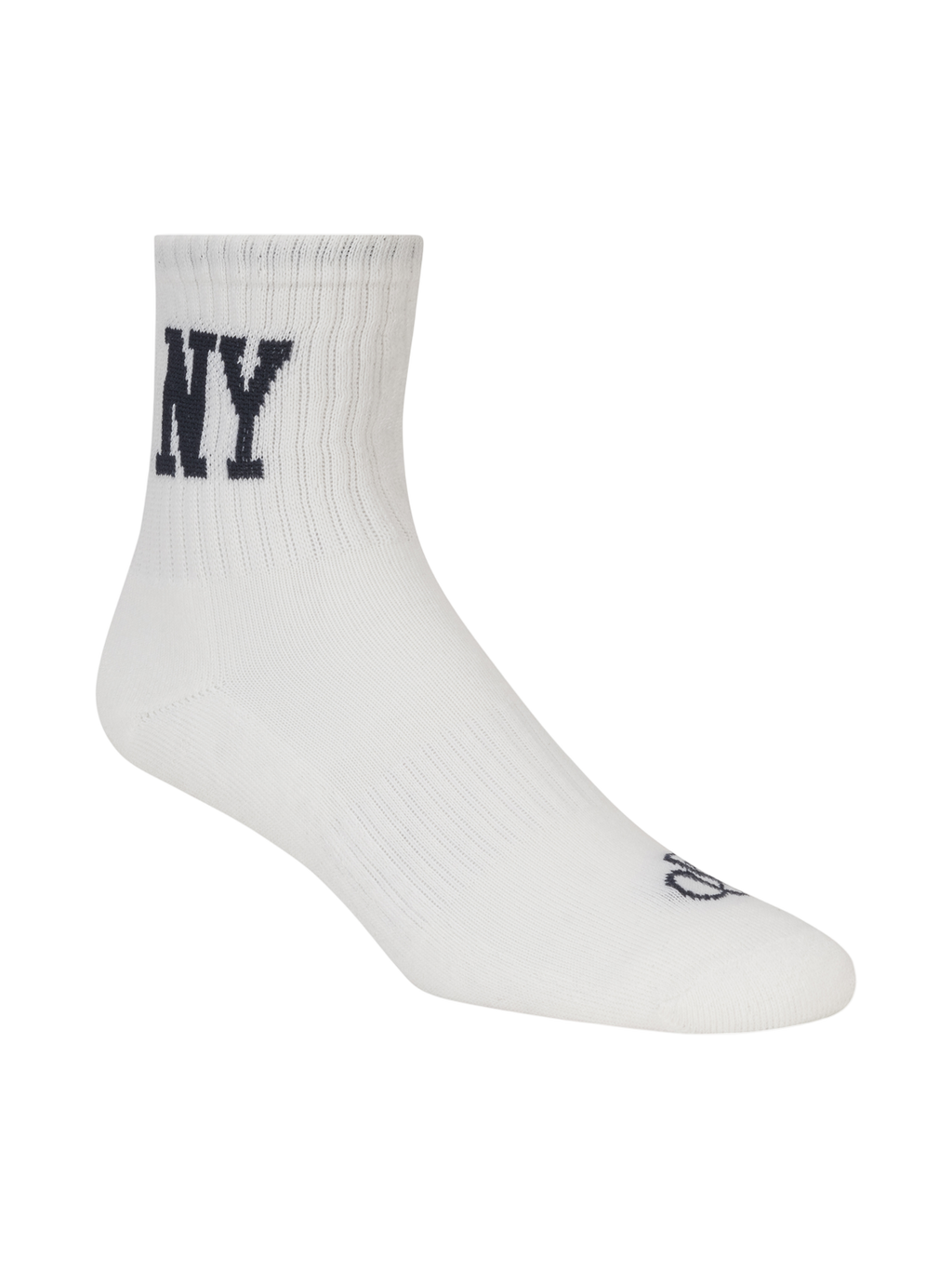 White sock with 'NY' text on a white background