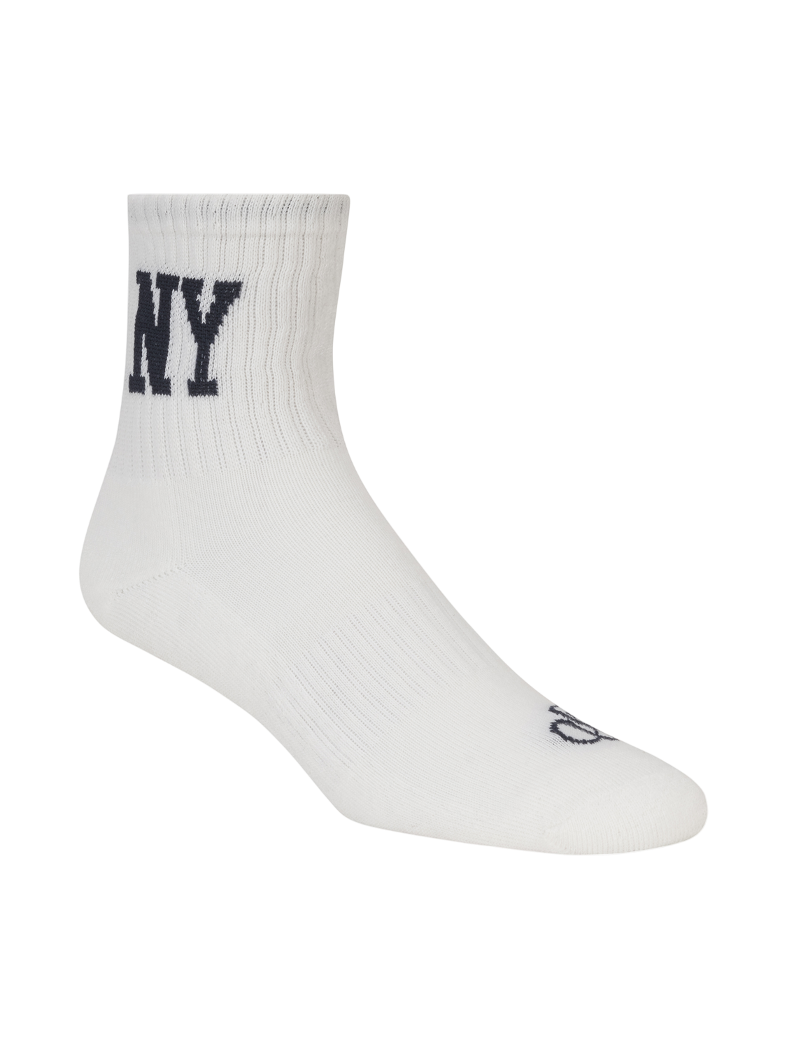 White sock with 'NY' text on a white background
