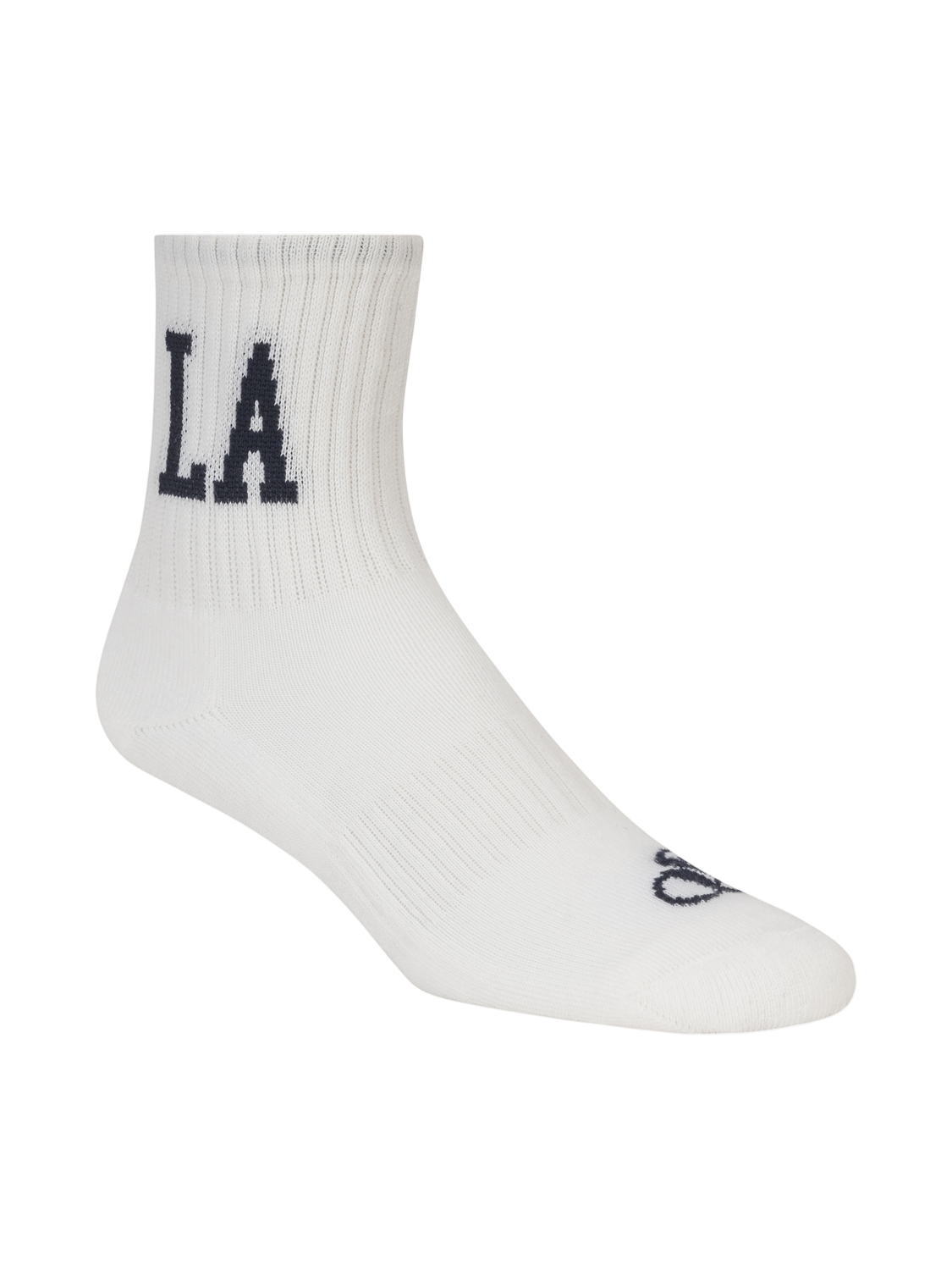 White sock with 'LA' text on a white background