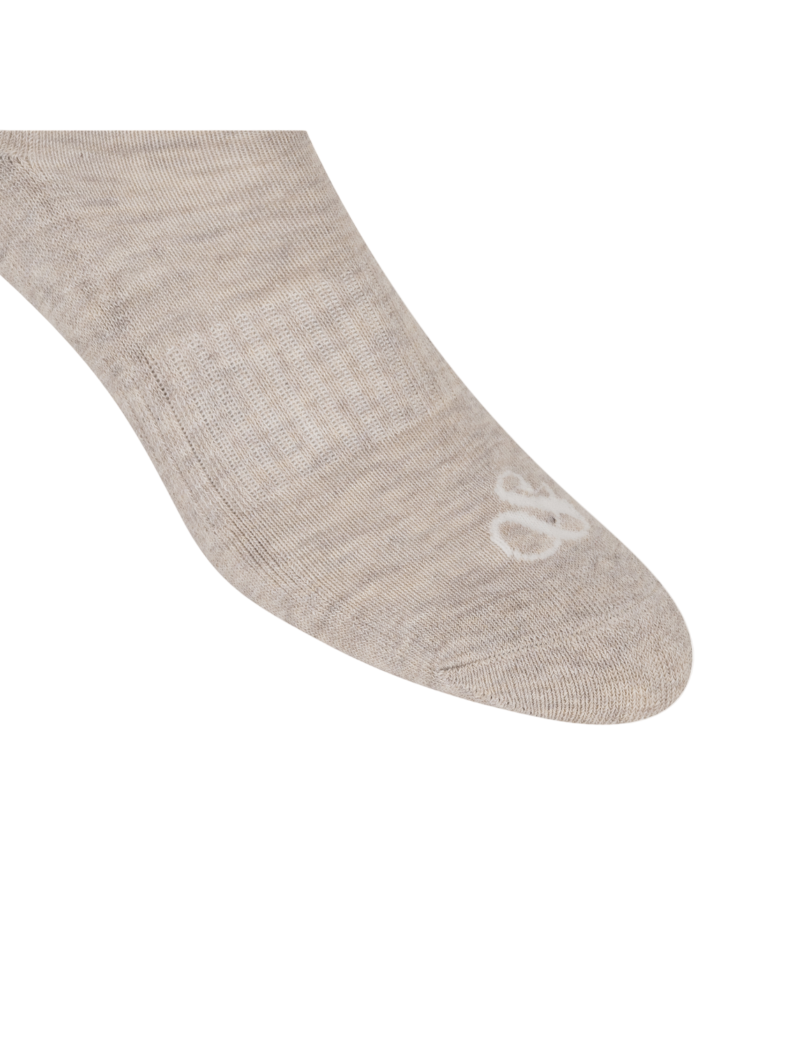 Gray sock with a brand logo on a white background
