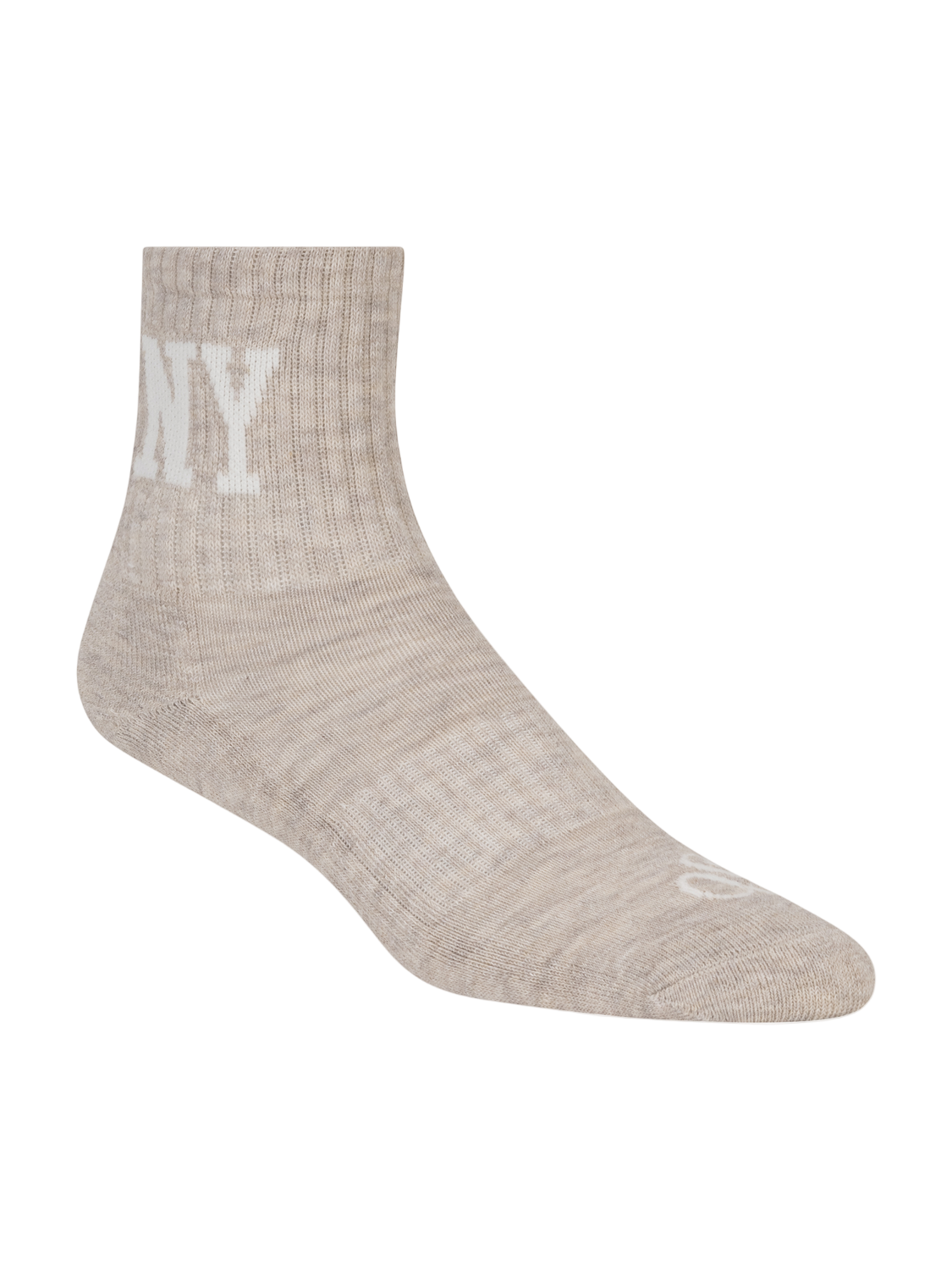Beige sock with 'NY' text on a white background
