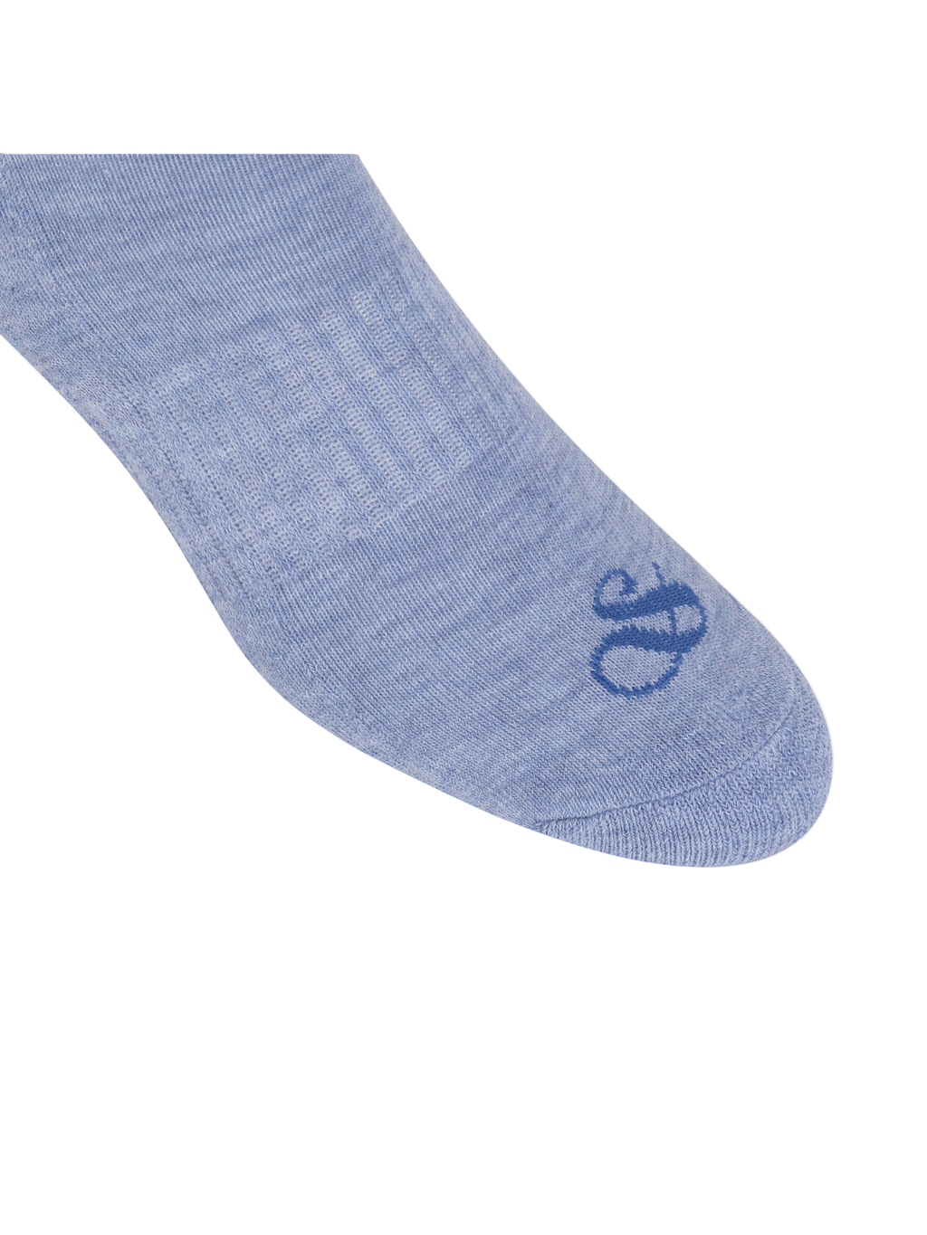 Blue sock with a logo on a white background