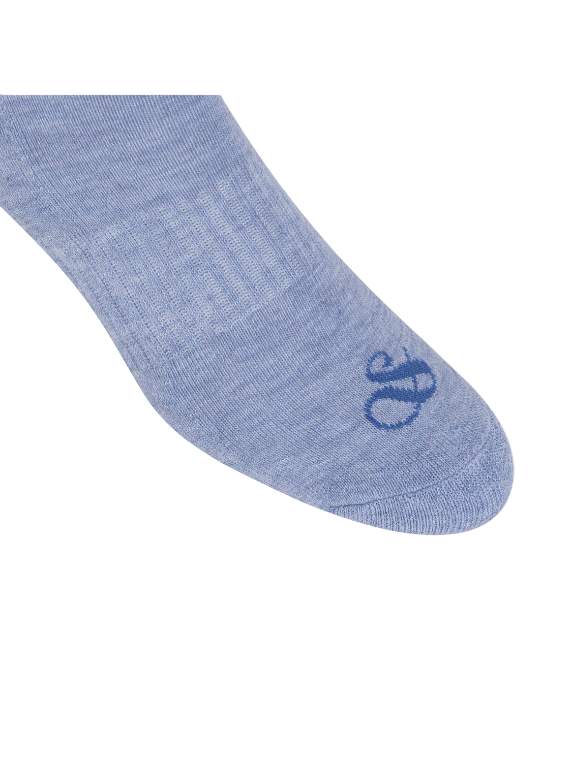 Blue sock with a logo on a white background