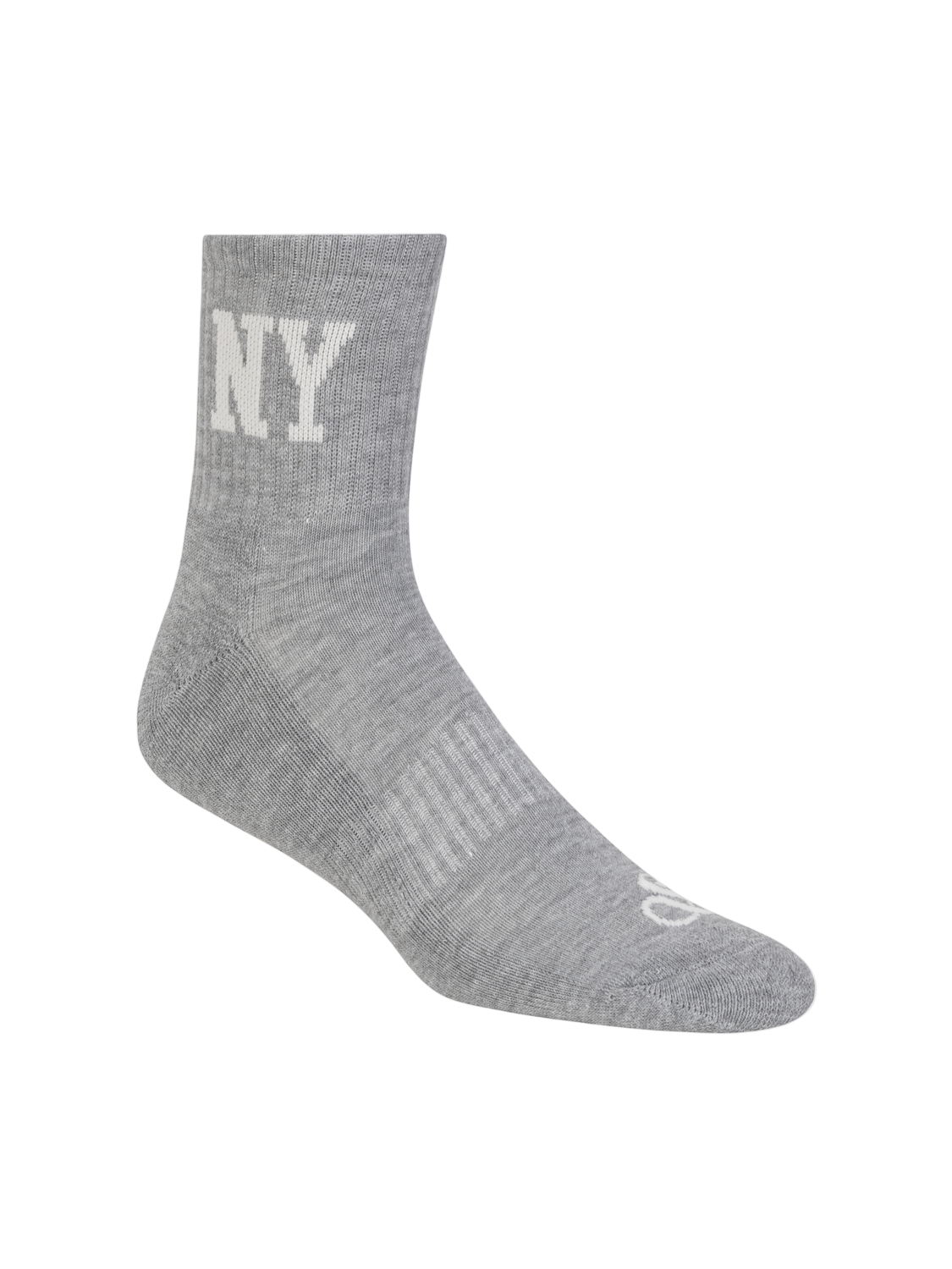 Gray sock with 'NY' on a white background