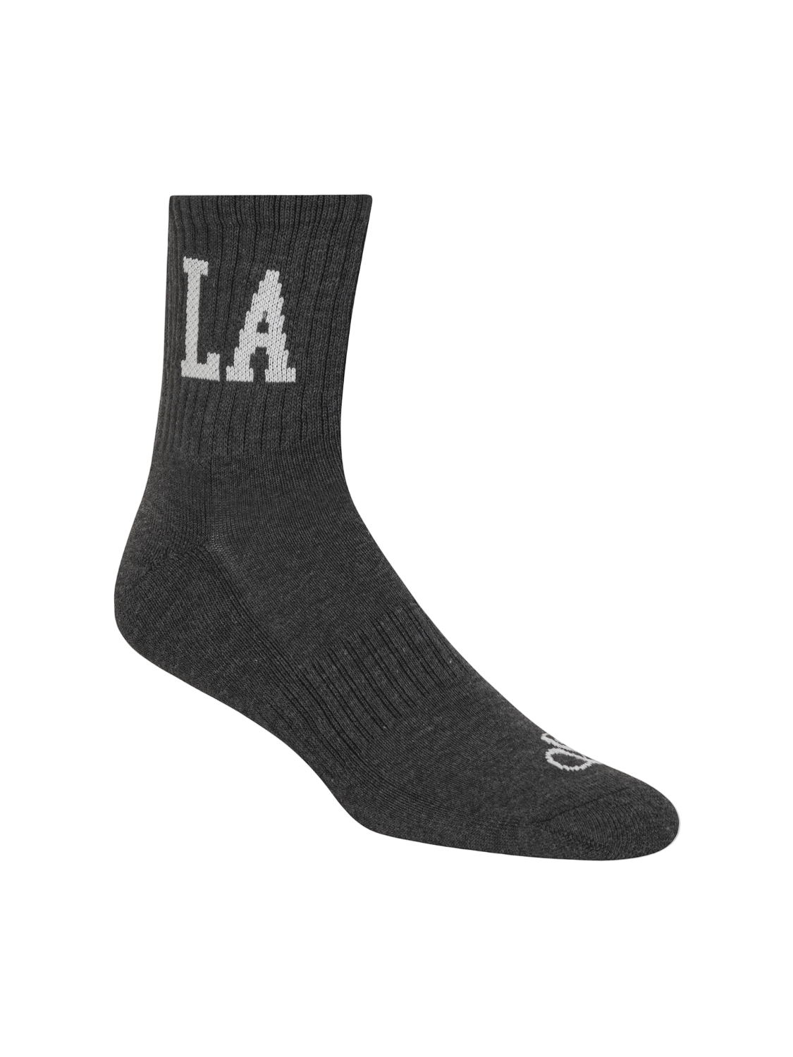Black sock with 'LA' logo on a white background