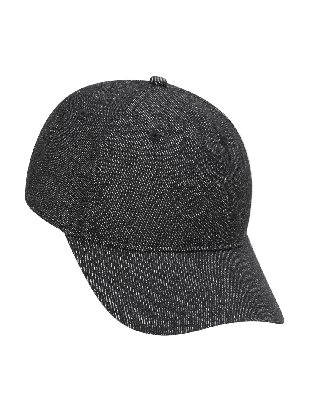 Dark gray baseball cap with a logo on a white background