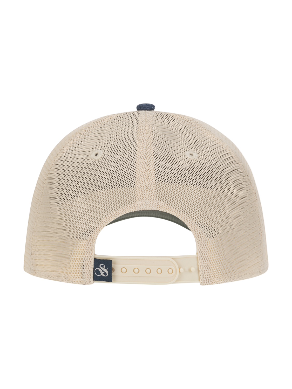 Beige mesh cap with a brand logo on a white background