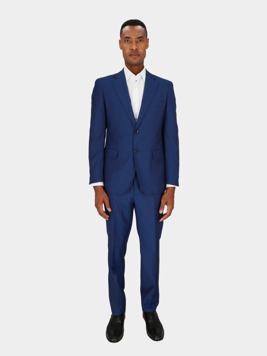 Man wearing a blue suit on a white background