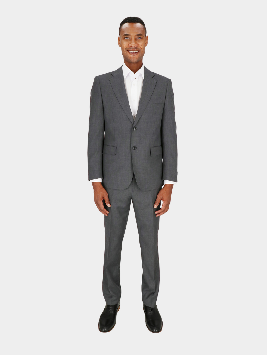 Man wearing a gray suit on a white background