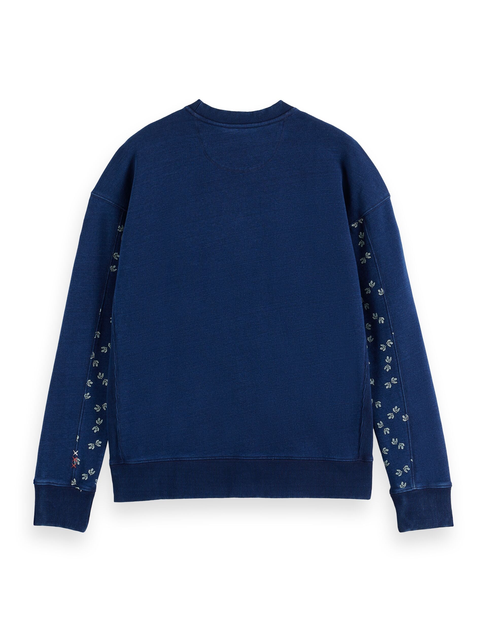 Indigo crew neck sweat with print details