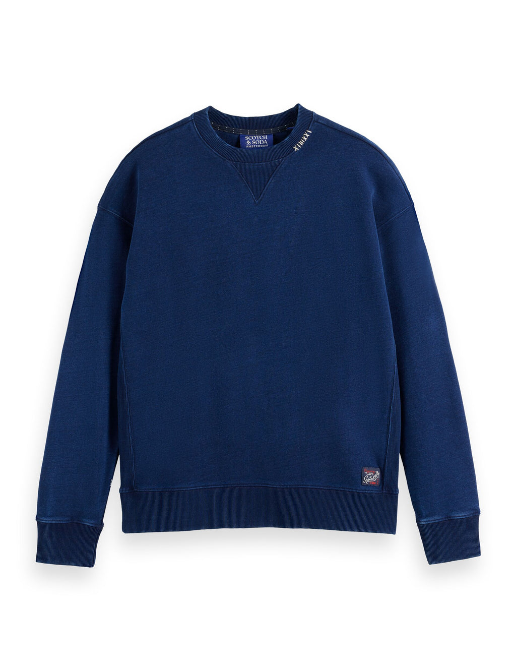 Indigo crew neck sweat with print details