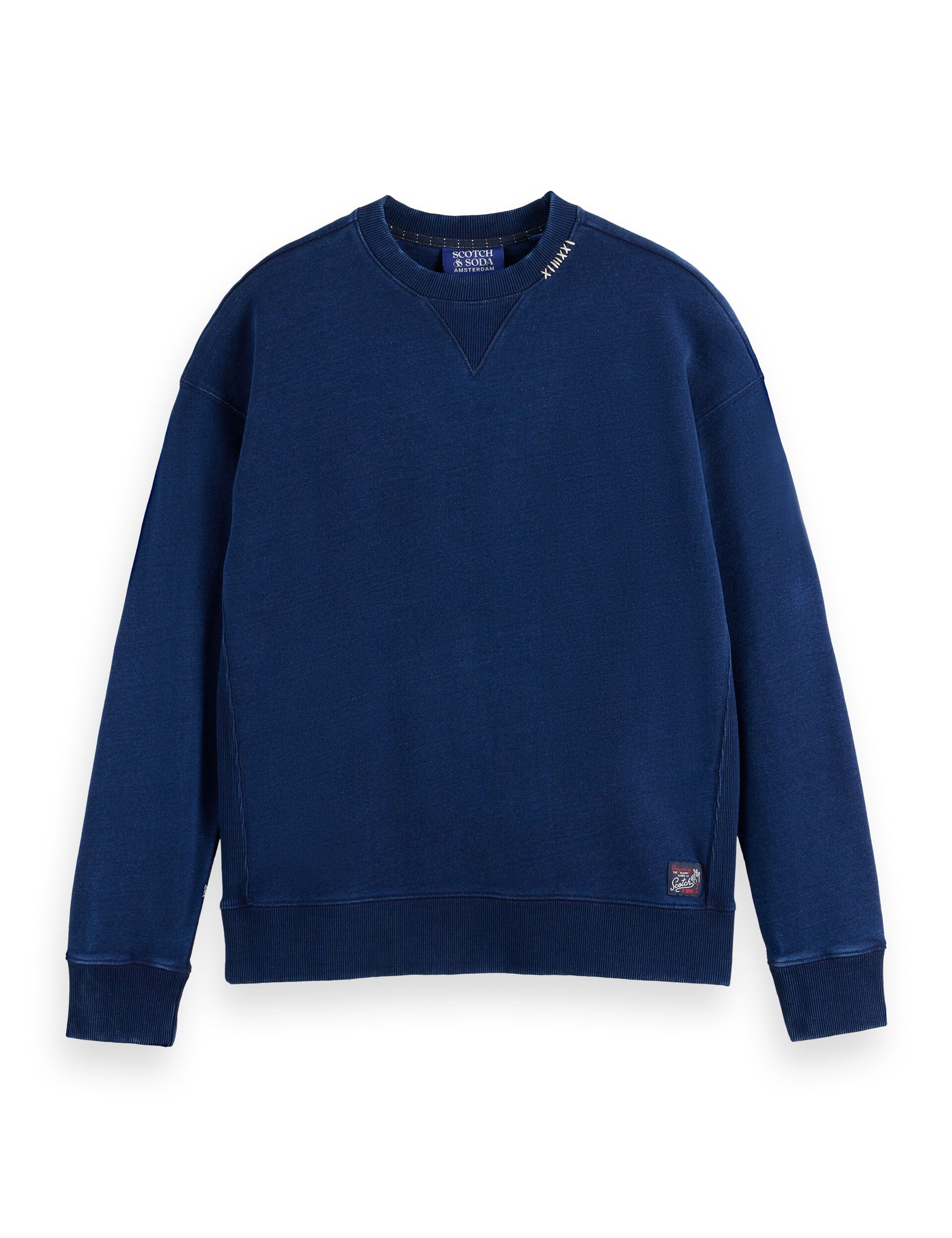 Indigo crew neck sweat with print details