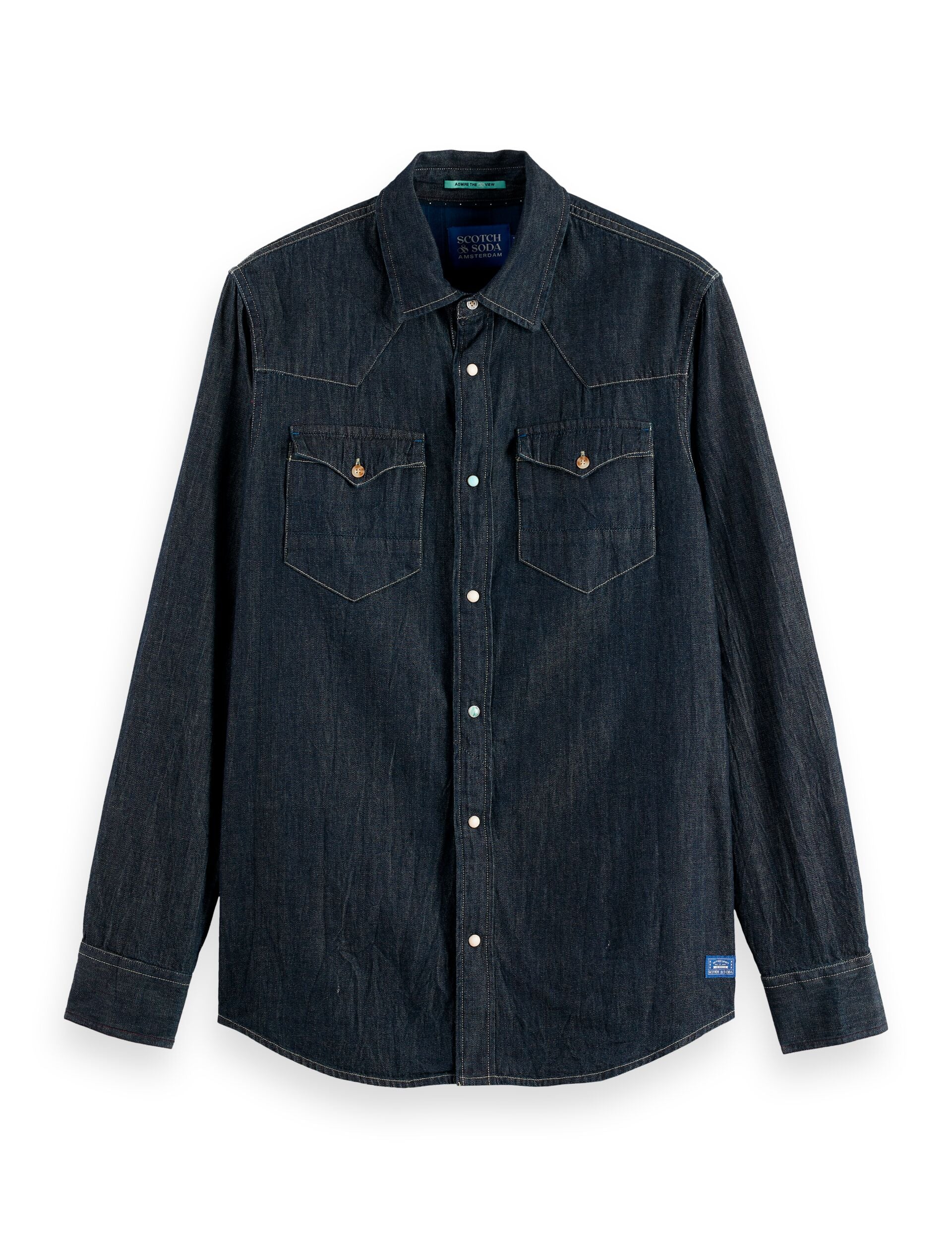 Regular fit western shirt in dark denim — Paint It Blauw