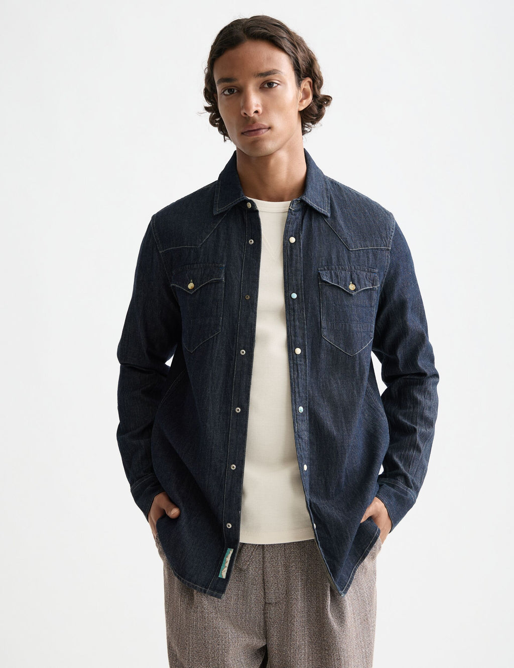 Regular fit western shirt in dark denim — Paint It Blauw