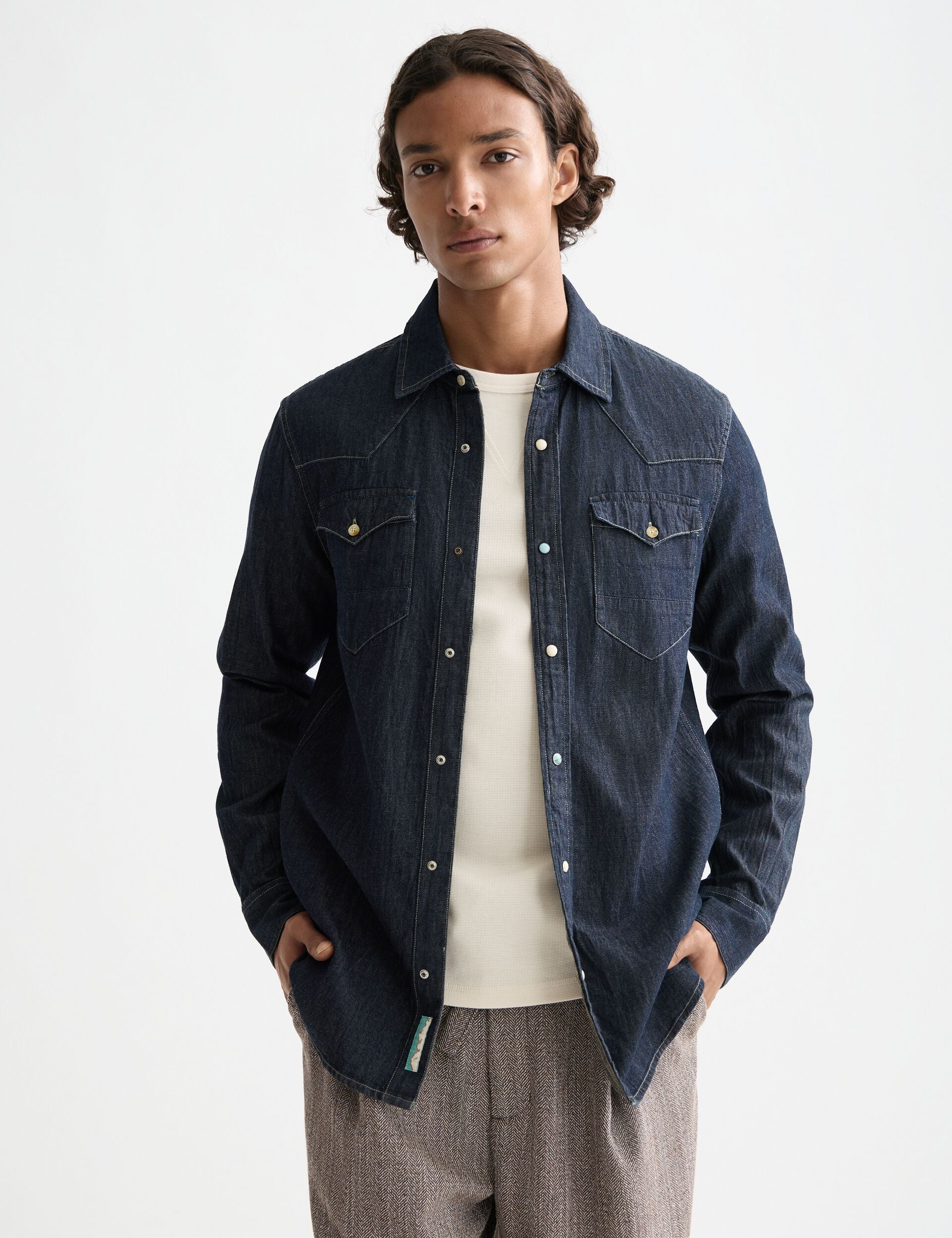 Regular fit western shirt in dark denim — Paint It Blauw